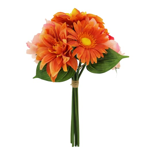 14" Orange & Pink Dahlia, Peony & Daisy Real Touch Bush by Ashland®
